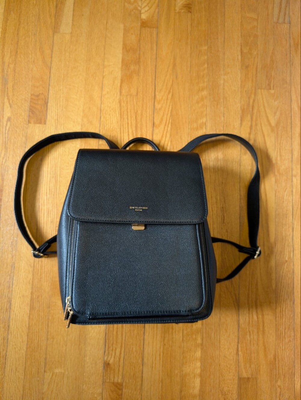 David Jones Paris Black Faux Leather Convertible Backpack - NWOT